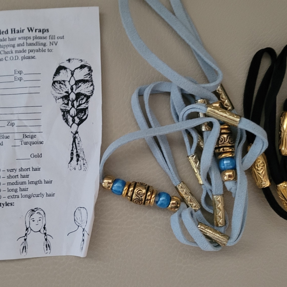 Real suede laces with gold beads, braid decoration with instructions.